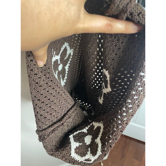Brown Crochet Knit Flower Tote Bag – Cottagecore Y2K Indie Boho Shoulder Bag - Picture 4 of 6